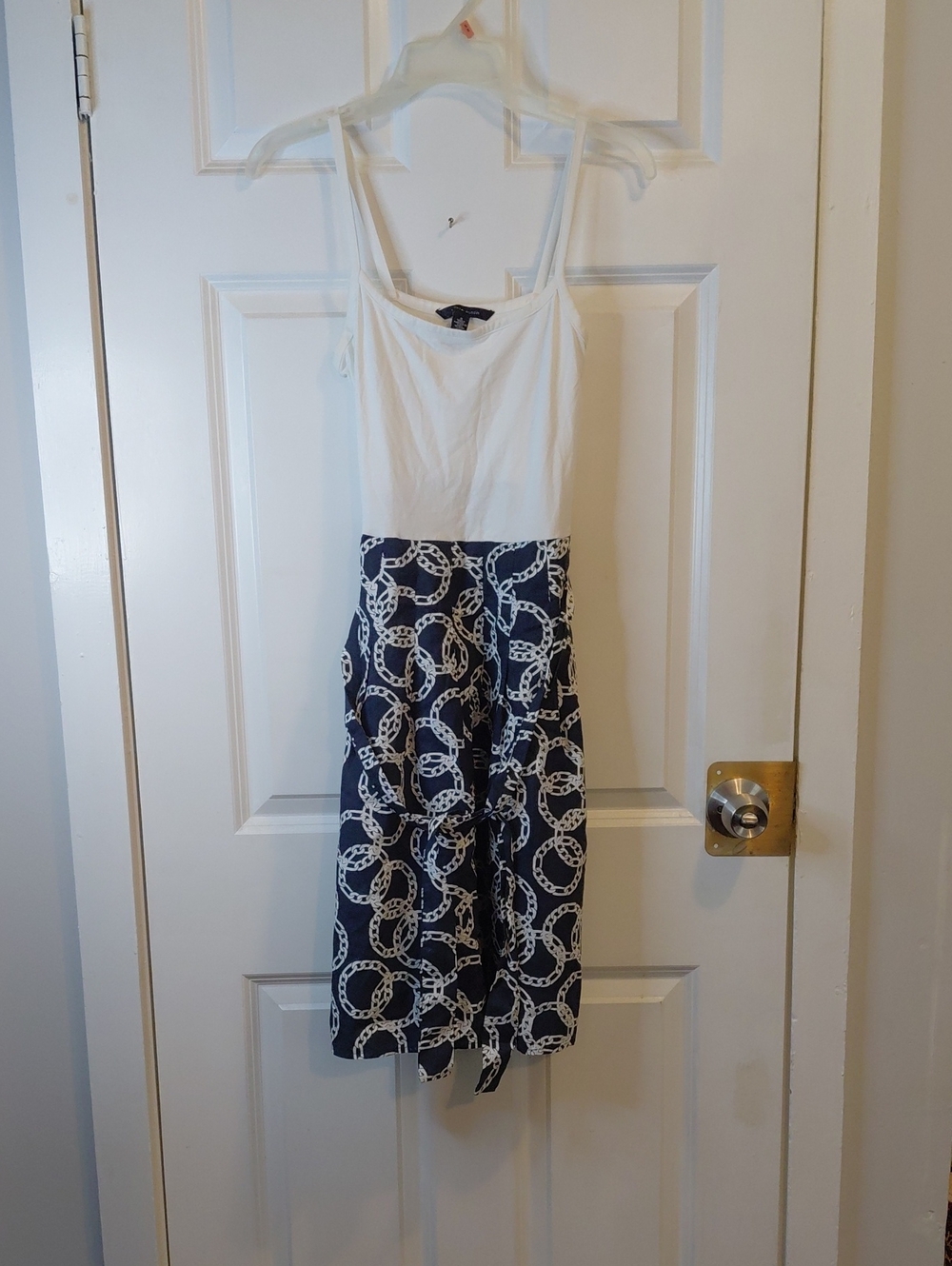 Tommy Hilfiger White & Navy Chain-Print Midi Dress
